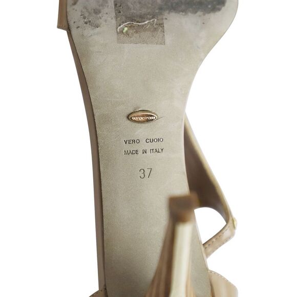 Sergio Rossi Gold Trimmed Sandals in Nude Patent Leather